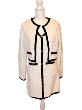 Mable Womens White & Black Trim Bouclé Jacket and Dress, Large NWT (fits Medium)
